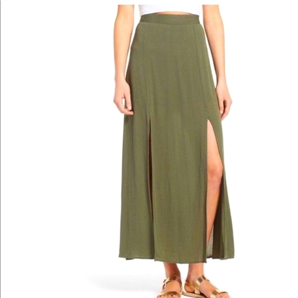 American Eagle Olive Green Double Slit Maxi Skirt